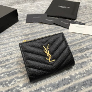 Saint Laurent Fold Wallet in Grained Leather 517045 Black/Gold 2022 