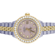 Ladies Rolex Datejust Two Tone 18K/Steel 26MM Pink MOP Dial Diamond Watch 2.75Ct