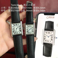 Cartier Tank Must Watch With Black Leather Strap 2021