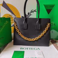 Bottega Veneta Grained Leather Large Chain Tote Bag Black 2022 668782