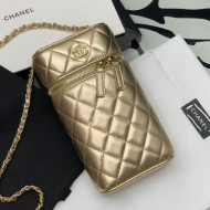 Chanel Metallic Leather Classic Vanity Phone Holder with Chain AP2084 Gold 2021