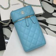 Chanel Grained Calfskin Classic Vanity Phone Holder with Chain AP2084 Blue 2021