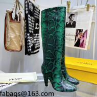 Fendi Karligraphy High Heel Boots 8cm in Green Python-Like Leather 2021 