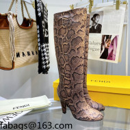 Fendi Karligraphy High Heel Boots 8cm in Brown Python-Like Leather 2021 
