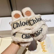 Chloe Logo Strap & Wool Slide Sandals Beige 2021