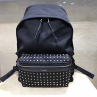 Saint Laurent City Backpack with Metal Studs in Black Twill and Leather 2017