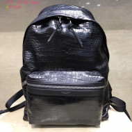 Saint Laurent City Backpack in Crocodile Pattern Leather Black 2017