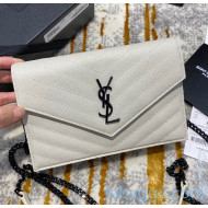 Saint Laurent 393953 Envelope Chain Wallet in Textured Leather White/Black (Top Quality)