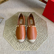 Valentino Rockstud Litchi-Gained Leather Espadrilles Brown 2022 