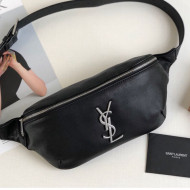Saint Laurent Classic Monogram Belt Bag in Grain Leather 589959 Black/Silver 2019