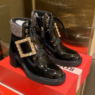 Roger Vivier Patent Leather Short Boots with Buckle Strap Black 2020