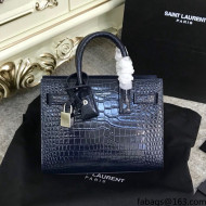 Saint Laurent Classic Nano Sac De Jour Bag in Embossed Crocodile Leather Blue 2021