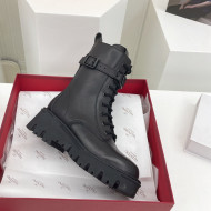 Valentino Campsite Calfskin Combat Ankle Boots All Black 2021