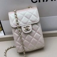 Chanel Iridescent Grained Calfskin Phone Holder with Chain White 2021