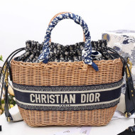 Dior Wicker Basket Tote Bag in Blue Oblique Jacquard and Natural Wicker 2021