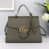 Gucci GG Marmont Top Handle Bag in Grainy Calfskin 421890 Grey 2022