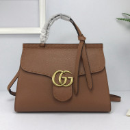 Gucci GG Marmont Top Handle Bag in Grainy Calfskin 421890 Brown 2022