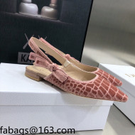Dior J'Adior Slingback Ballerina Flat  in Pink Crocodile-Effect Embroidered Velvet 2021