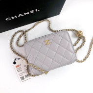 Chanel Lambskin Chain Small Square Camera Bag with Metal Ball AP2463 Gray 2021 