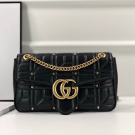 Gucci GG Marmont Stud Leather Medium Shoulder Bag ‎443496 Black/Gold 2021