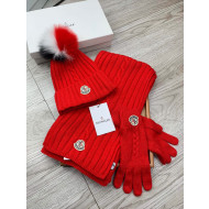 Moncler Scarf, Hat and Gloves Three-piece Suit Red 2021
