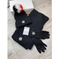 Moncler Scarf, Hat and Gloves Three-piece Suit Black 2021