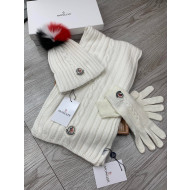 Moncler Scarf, Hat and Gloves Three-piece Suit White 2021