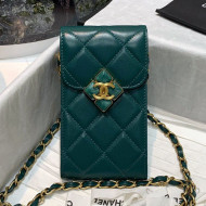 Chanel Leather Phone Holder with Chain and Plexi & Gold-Tone Metal AP2262 Green 2021
