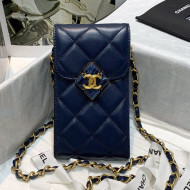 Chanel Leather Phone Holder with Chain and Plexi & Gold-Tone Metal AP2262 Navy Blue 2021