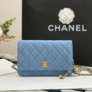 Chanel Denim Wallet on Chain WOC with Ball AP1450 Light Blue 2022 27