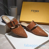 Fendi FF Leather Flat Mules with Buckle Band Brown 2020