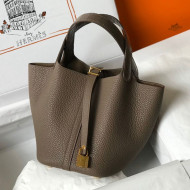 Hermes Touch Picotin Bag 18cm with Crocodile Embossed Leather Top Handle Elephant Grey/Gold 2020
