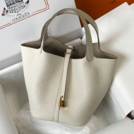 Hermes Touch Picotin Bag 22cm with Crocodile Embossed Leather Top Handle White/Gold 2020