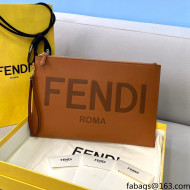 Fendi Large Flat Pouch in Smooth Calfskin Brown 2021