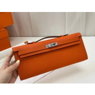 Hermes Epsom Leather Kelly Cut Clutch Bag Orange 2021(Pure Handmade)