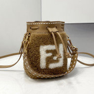 Fendi Mon Tresor Mini Bucket Bag FF Shearling Beige 2021 8519