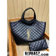 2022 Saint Laurent Icare Maxi Shopping Bag in Quilted Authentic Lambskin 698651 in Black 