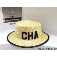 Chanel Straw Wide Brim Hat CHH31514 Beige/Black 2022
