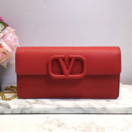 Valentino VLogo Signature Grainy Calfskin Wallet with Chain Red 2021