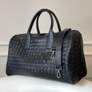 Bottega Veneta Medium Intreccio Leather Duffle Travel Bag 630251 Black 2021