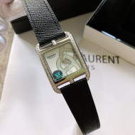 Hermes Cape Cod Grained Leather Crystal Square Watch 29cm Black 2021