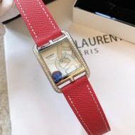 Hermes Cape Cod Grained Leather Crystal Square Watch 29cm Red 2021