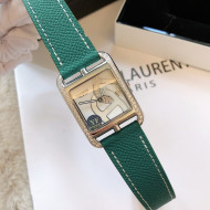 Hermes Cape Cod Grained Leather Crystal Square Watch 29cm Dark Green 2021