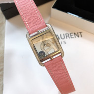 Hermes Cape Cod Grained Leather Crystal Square Watch 29cm Light Pink 2021
