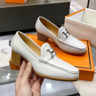Hermes Paris Calfskin Loafers Pumps with H Buckle White 2020
