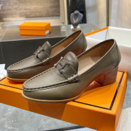 Hermes Paris Calfskin Loafers Pumps with H Buckle Grey 2020