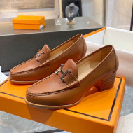 Hermes Paris Calfskin Loafers Pumps with H Buckle Brown 2020