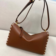 Fendi Triangle Boston Bag in Stitching Leather Brown 2021 8388 