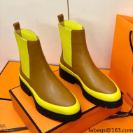 Hermes Calfskin Ankle Boot Brown/Yellow 2021 Top Quality (Pure Handmade)