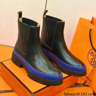 Hermes Calfskin Ankle Boot Black/Blue 2021 Top Quality (Pure Handmade)